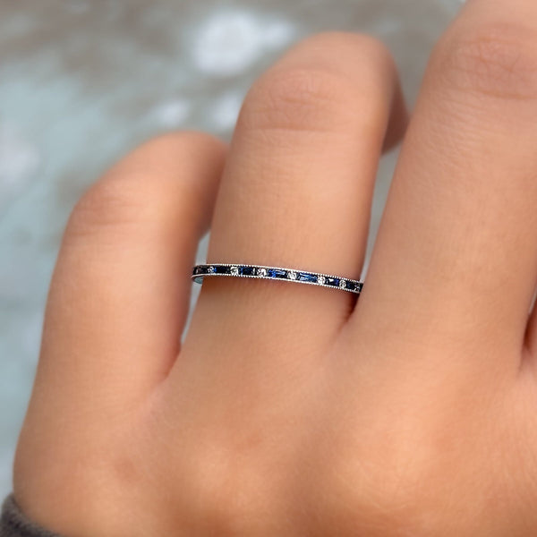 Blue sapphire baguettes and diamond band
