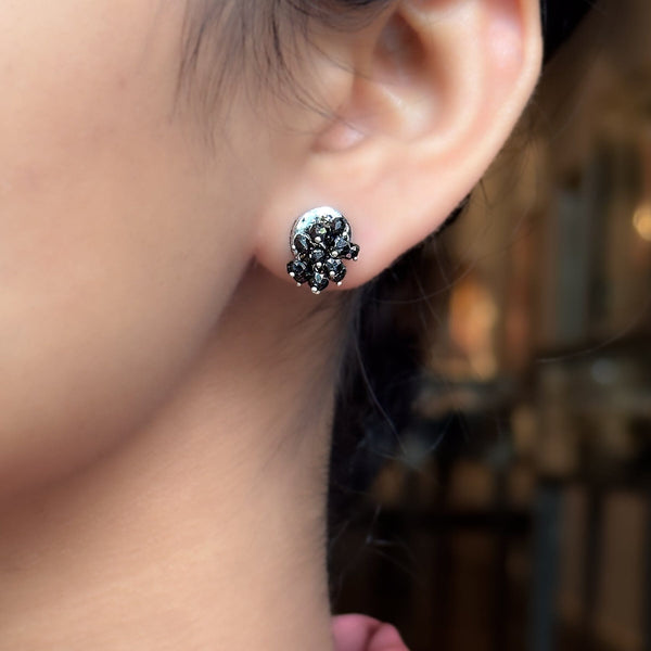 Black Diamond Bead Stud Earrings