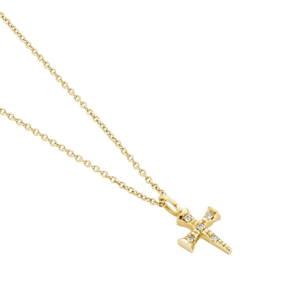 Delicate Diamond Cross Necklace Yellow Gold