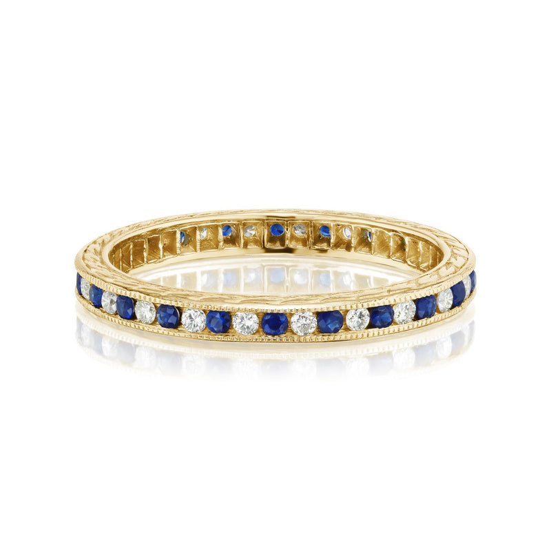 Alternating Sapphire and Diamond Band in Yellow Gold