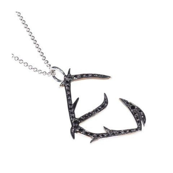 Black diamond initial E necklace