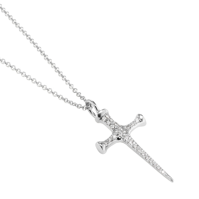pave diamond cross in white gold 