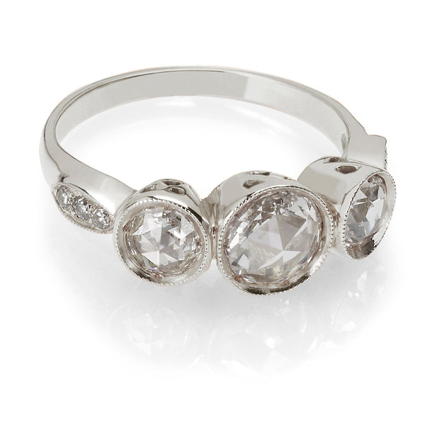 Rose Cut Diamond Three-Stone Ring