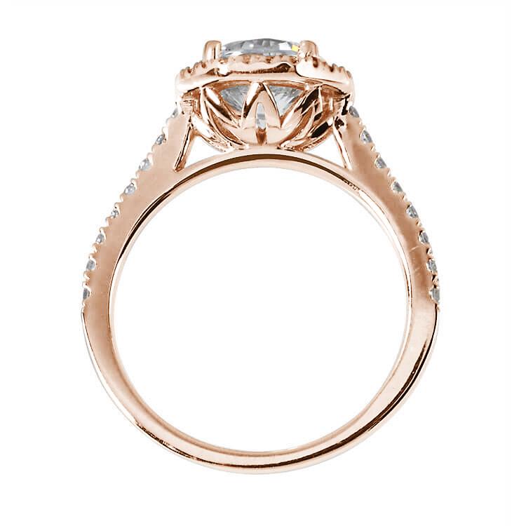 Unique Halo Engagement Ring Rose Gold Side View