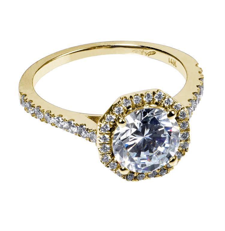 Unique Halo Engagement Ring Yellow Gold