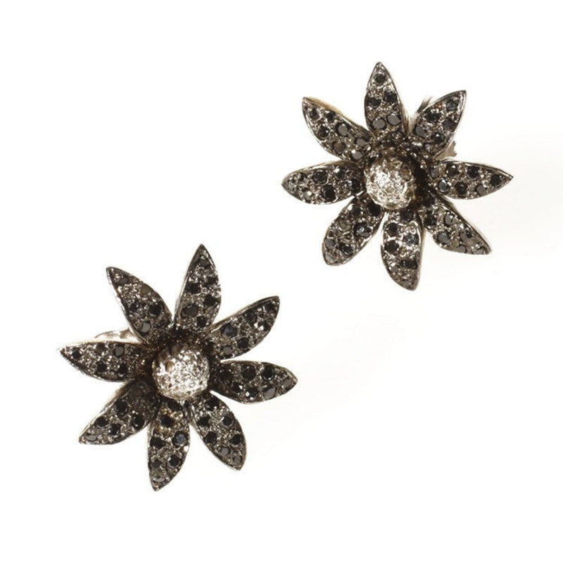 Black diamond flower earrings