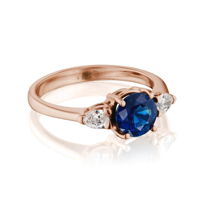 Sapphire Engagement Ring with Pear Shape Diamonds