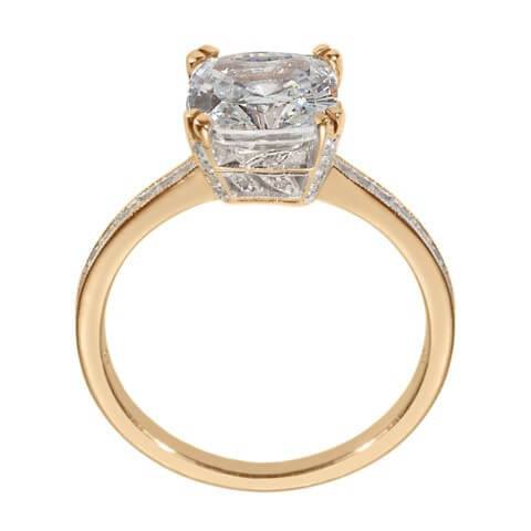 Yellow Gold Cushion Cut Engagement Ring Side View 