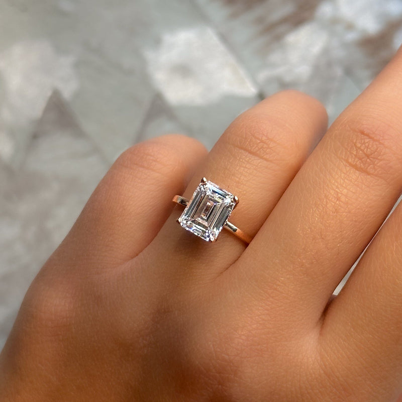 3 Carat Emerald Cut Moissanite Engagement Ring Cocktail Ring Emerald Cut  Wedding Ring 14K White