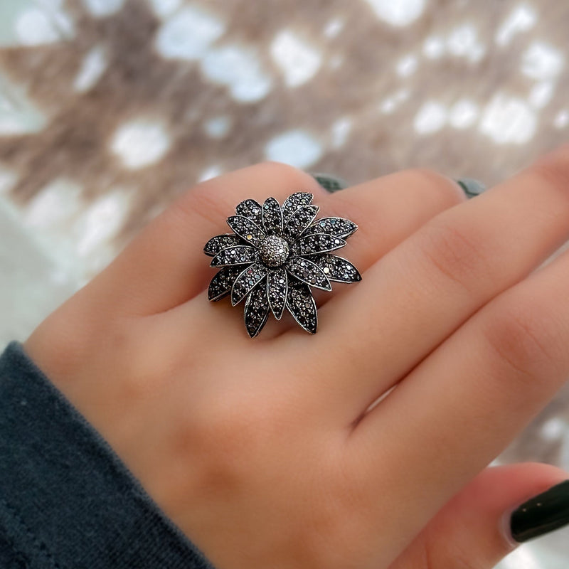 Black Diamond Flower Ring