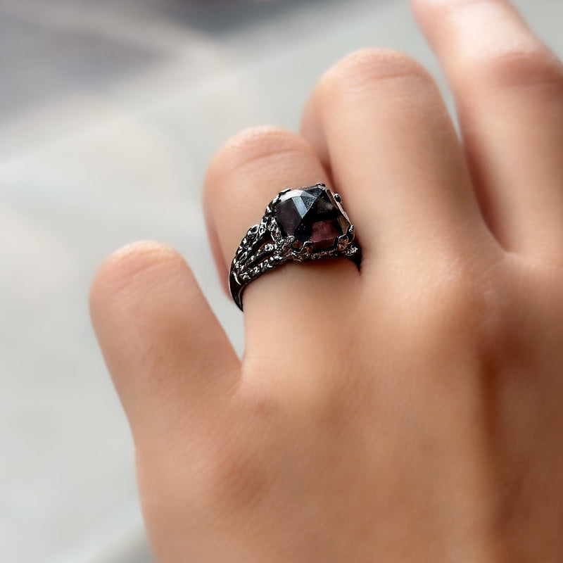 Unique black diamond ring