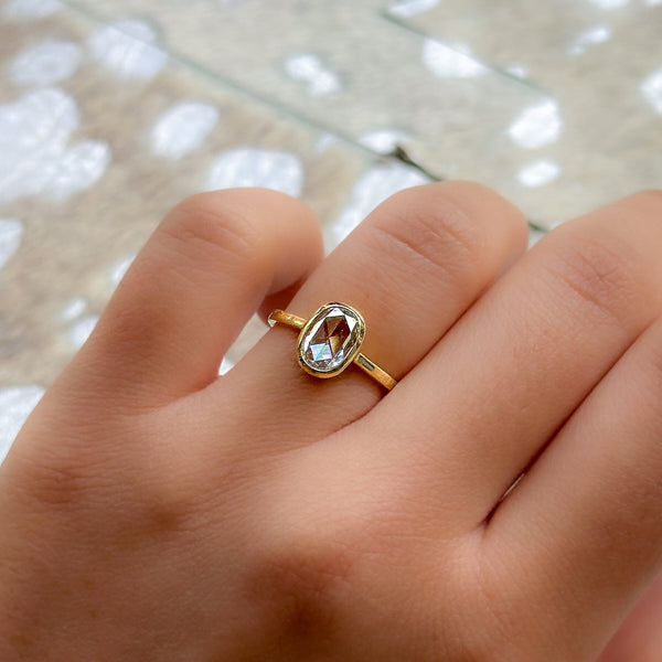 Rose Cut Oval Diamond Engagement Ring