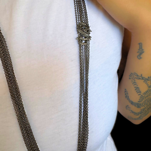black diamond dragon statement necklace 