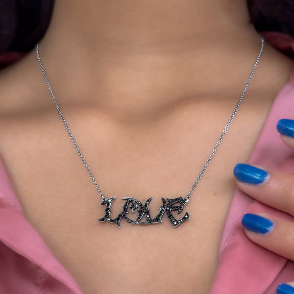 Diamond love nameplate necklace
