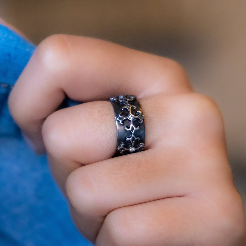 Blackened Cross Diamond Band