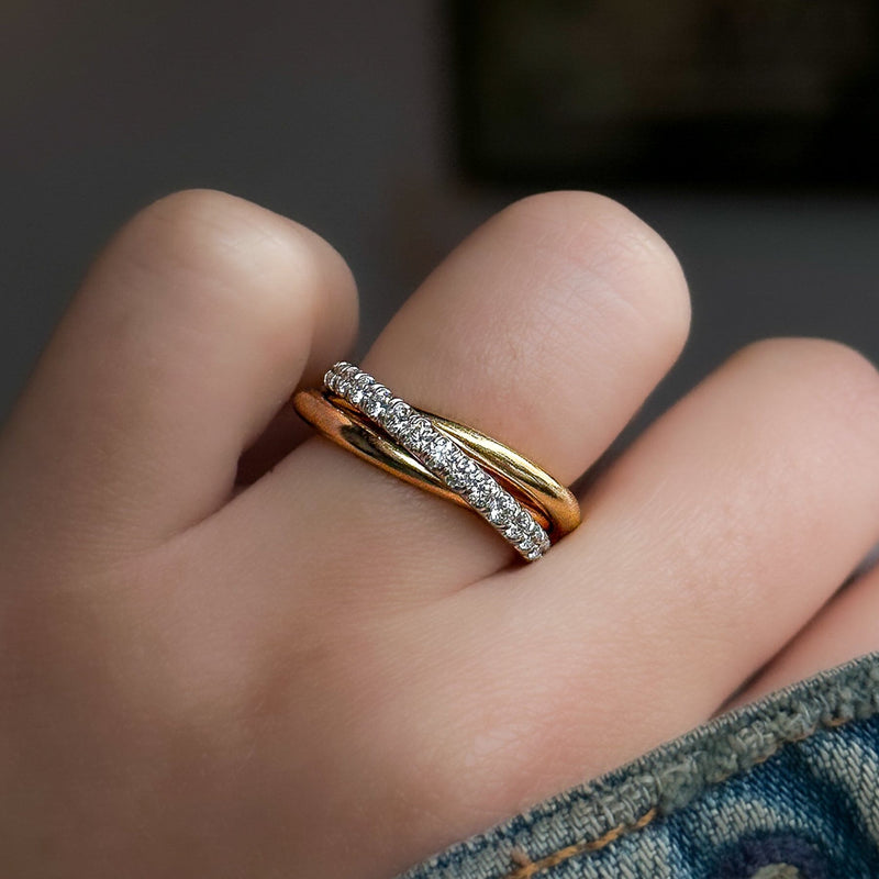 Tri Color Diamond Rolling Ring