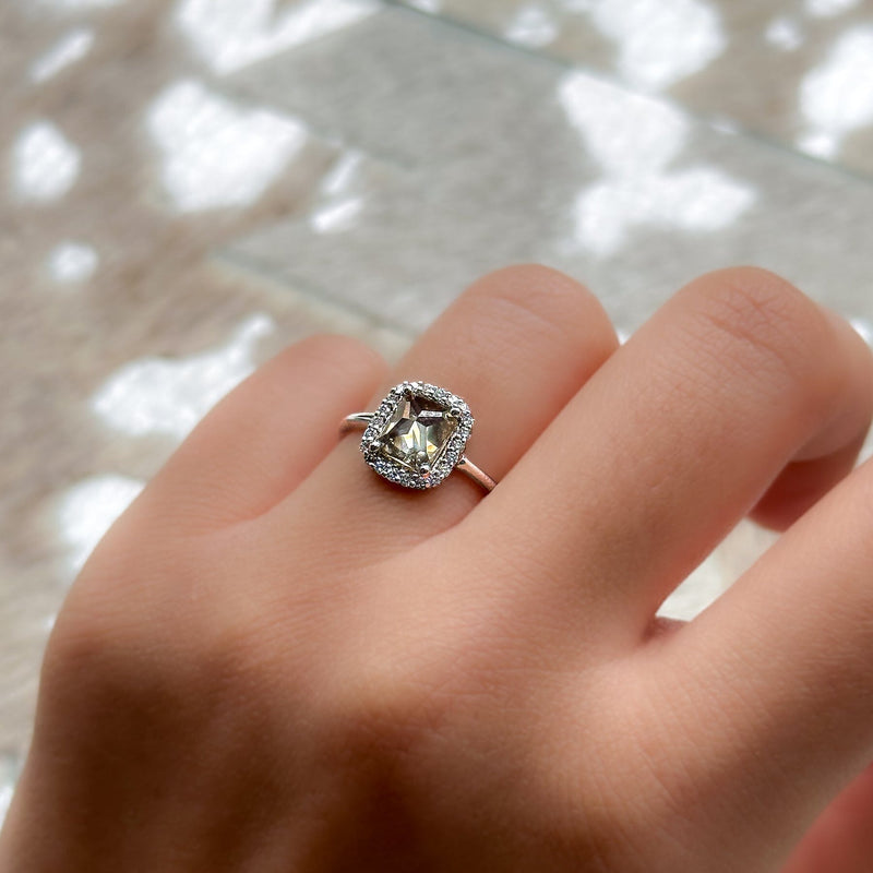 Grey Diamond Halo Ring