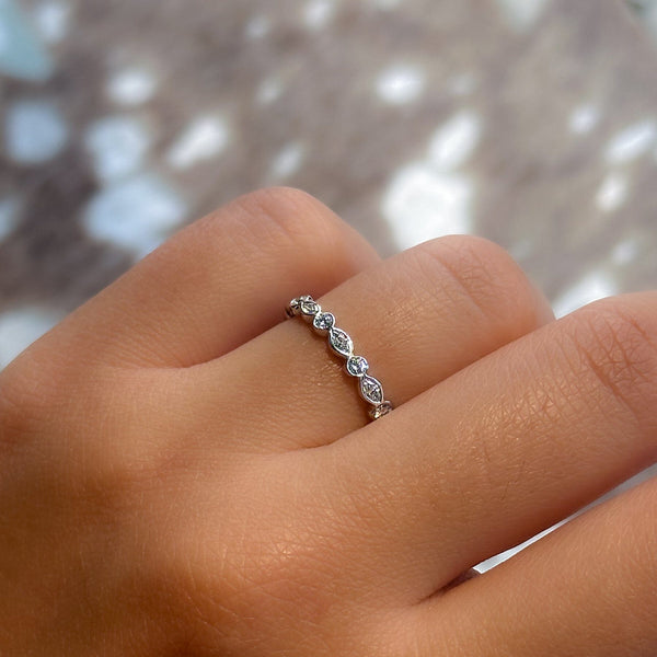 White Gold Marquise and Round Diamond Band