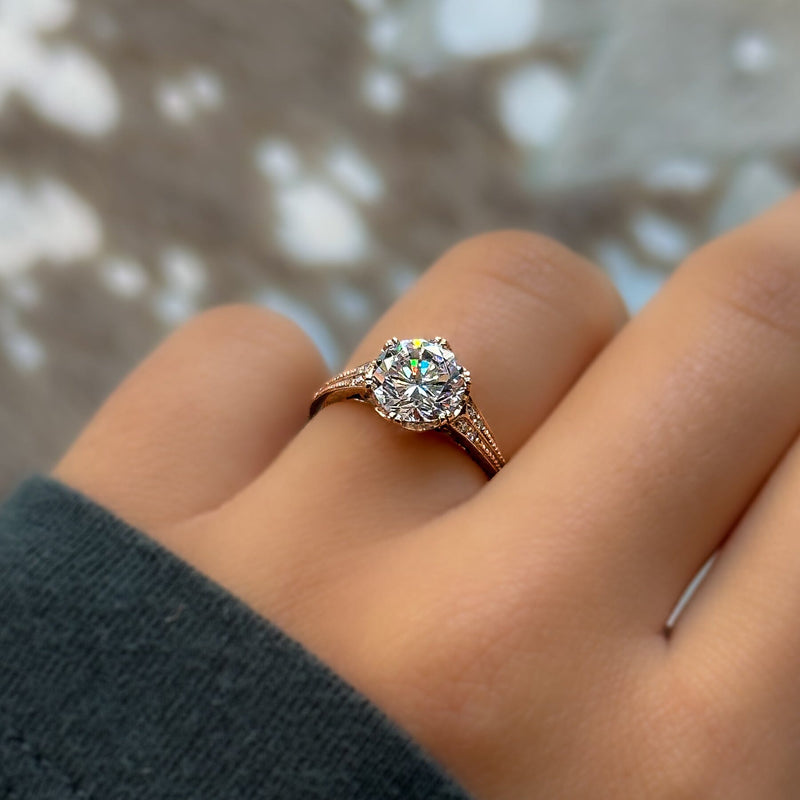 14k rose gold flower diamond unique engagement set wedding ring