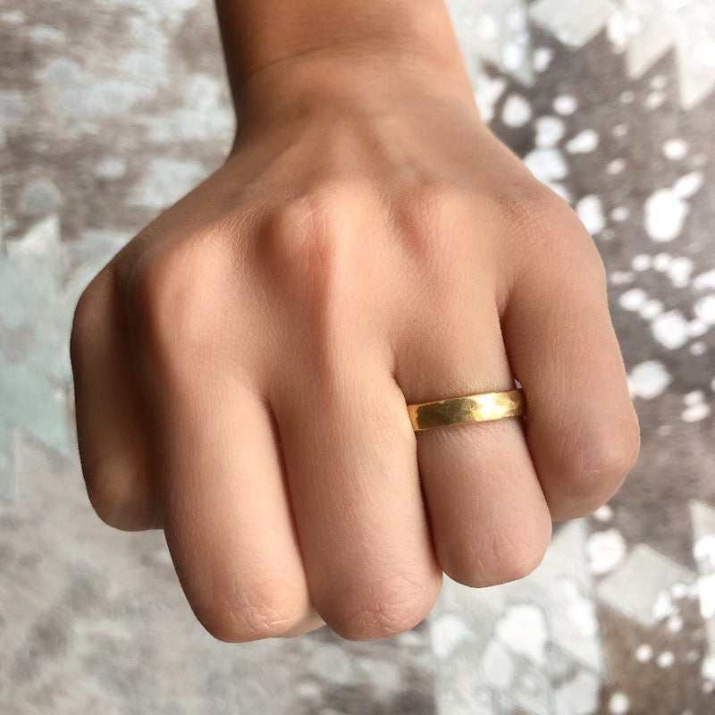 Hand Hammered 4mm Wedding Band in Yellow Gold