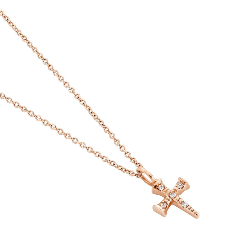 Delicate Diamond Cross Necklace Rose Gold