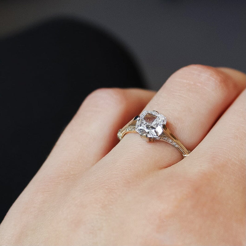 Lab Grown Cushion Diamond with Tapered Baguette Wings Engagement Ring –  ARTEMER