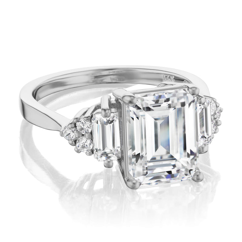 3CT Emerald Cut Diamond Deco Engagement Ring