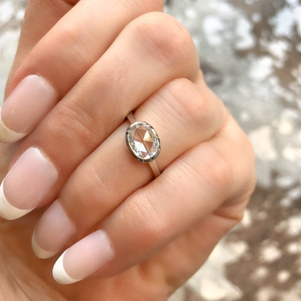 Rose Cut Horizontal Oval Diamond Ring