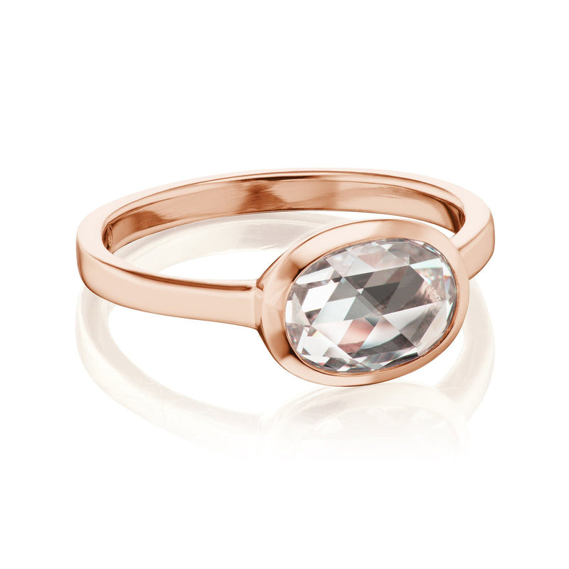 Rose Cut Horizontal Oval Diamond Ring Rose Gold
