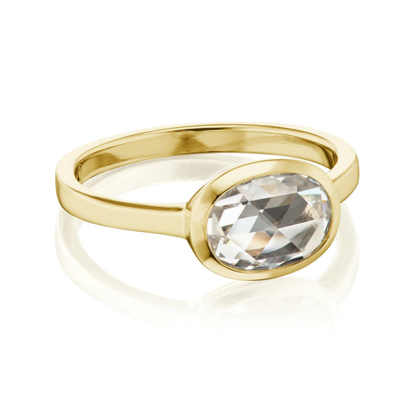 Rose Cut Horizontal Oval Diamond Ring Yellow Gold