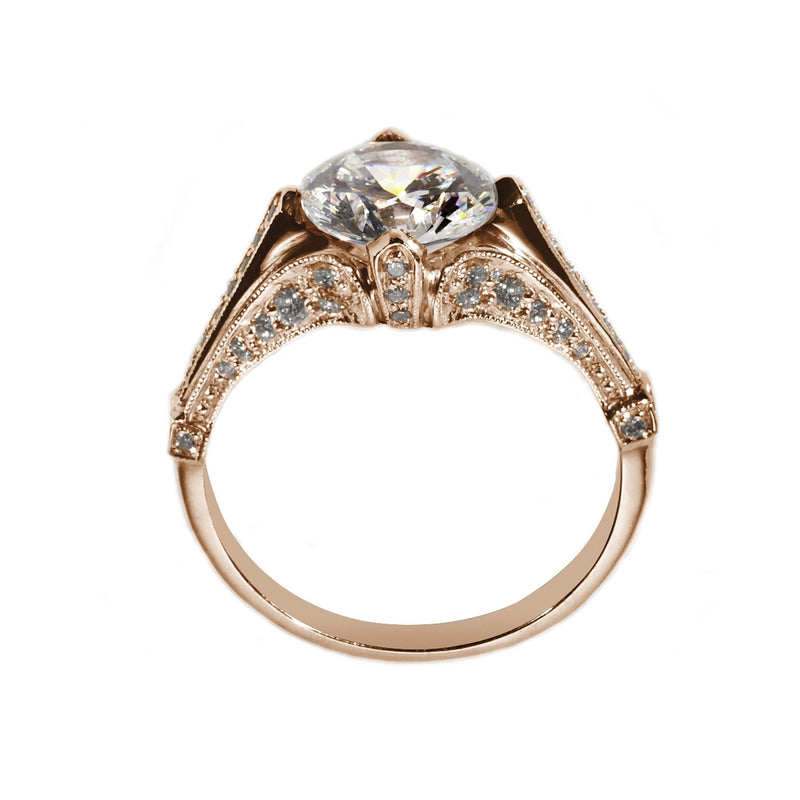 rose gold antique style engagement ring side view