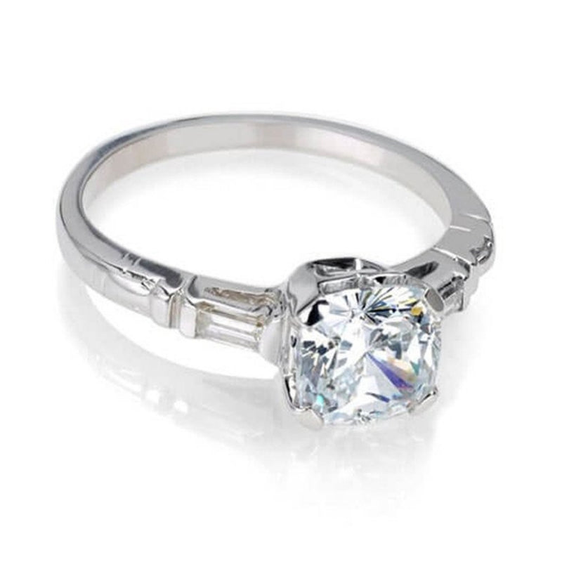 Engagement Ring -Asscher Cut Diamond Vintage Halo Engagement Ring  trapezoids side stones Set-ES253ACWG
