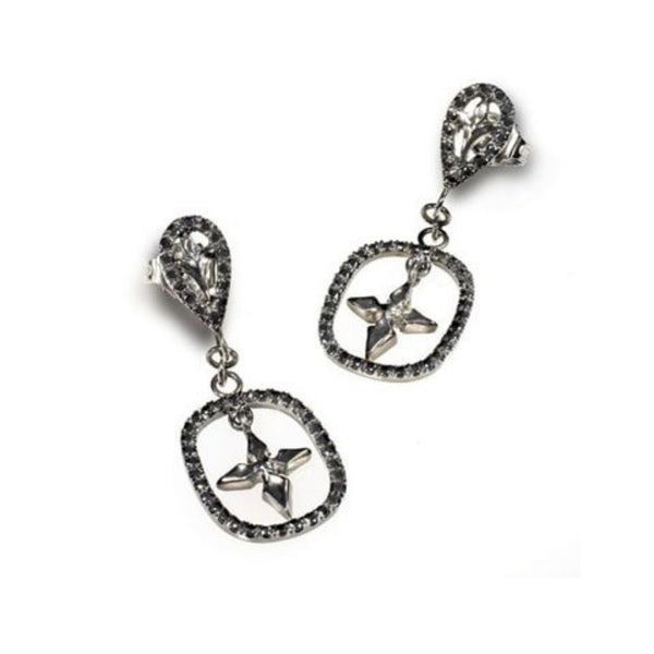 Black diamond cross earring studs
