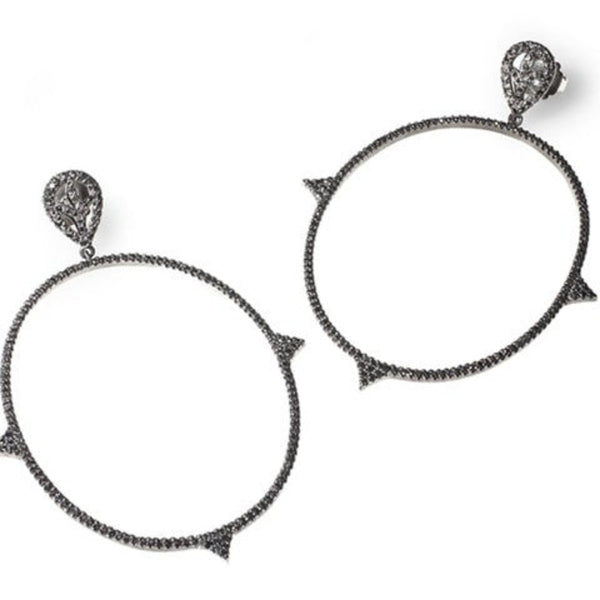 Edgy black diamond hoop earrings