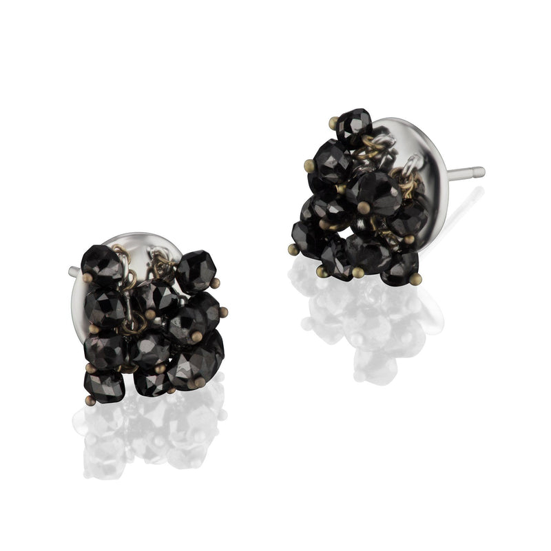 Black Diamond Bead Stud Earrings