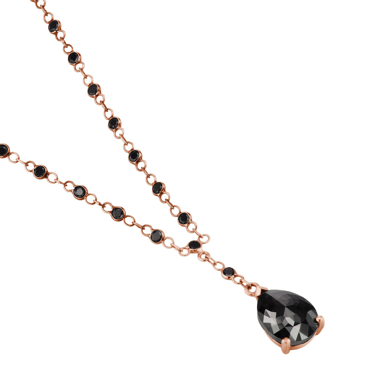 Black Diamond Pear Shape Necklace in White Gold