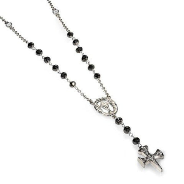 Diamond cross rosary necklace