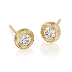 Diamond Studs in Hammered Gold
