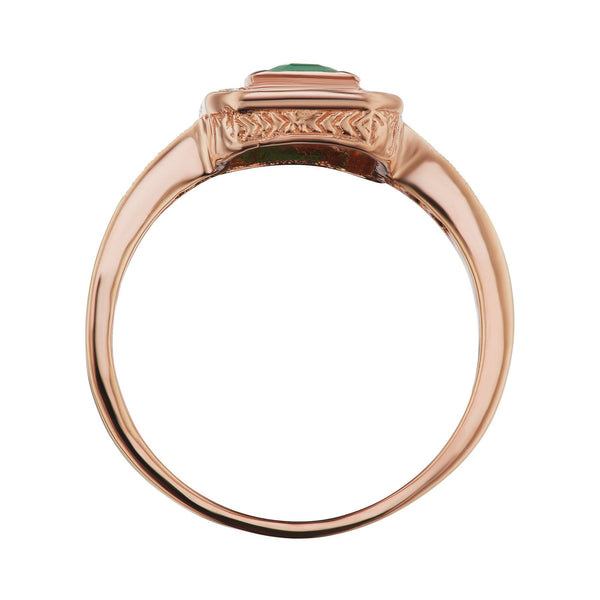 Emerald Rose gold halo ring side view