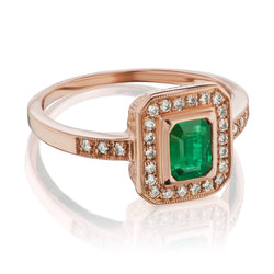 Emerald Rose gold halo ring