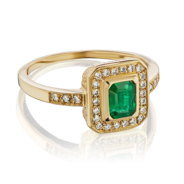 Emerald Diamond Halo Ring