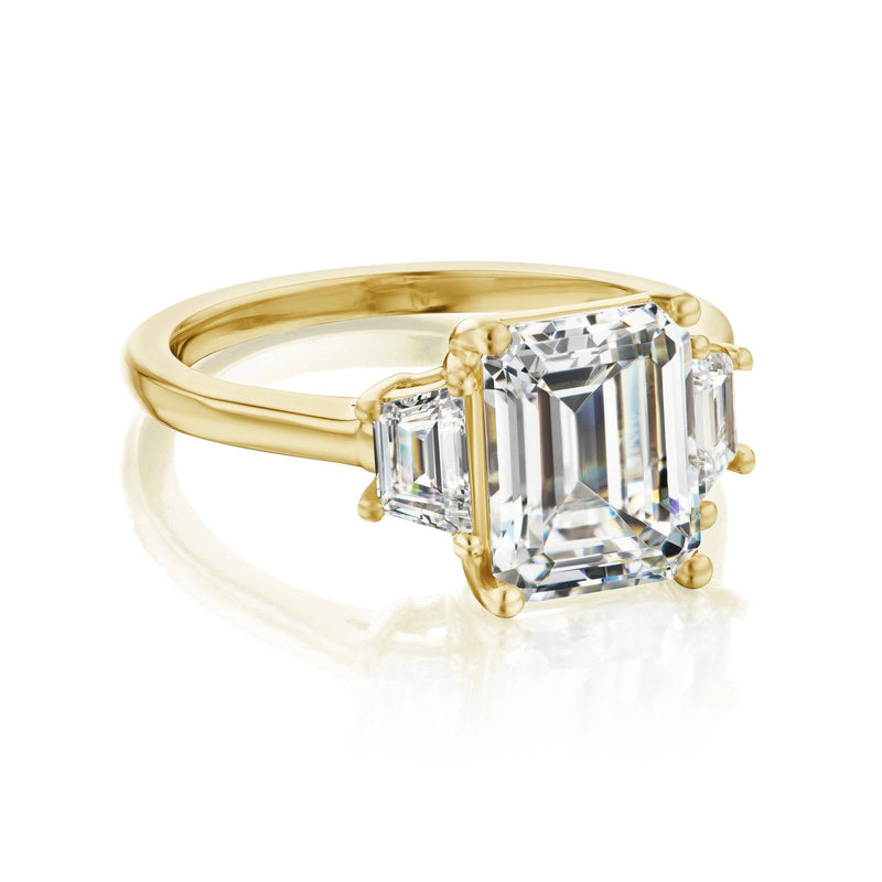 Emerald cut diamond trapezoid engagement ring white gold yellow gold