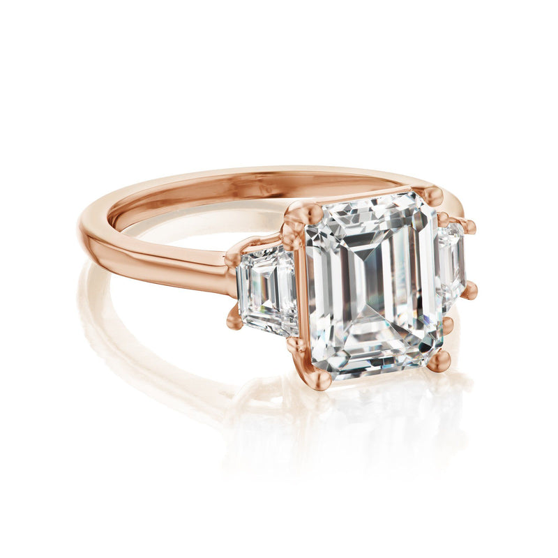 Emerald cut diamond trapezoid engagement ring white gold rose gold
