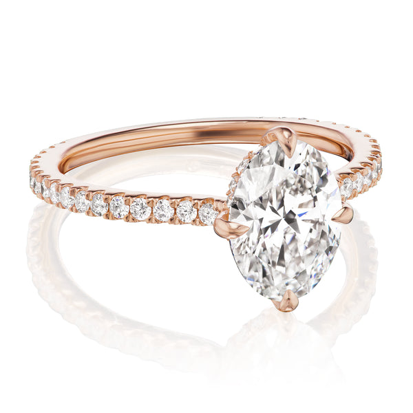Oval diamond halo ring rose gold