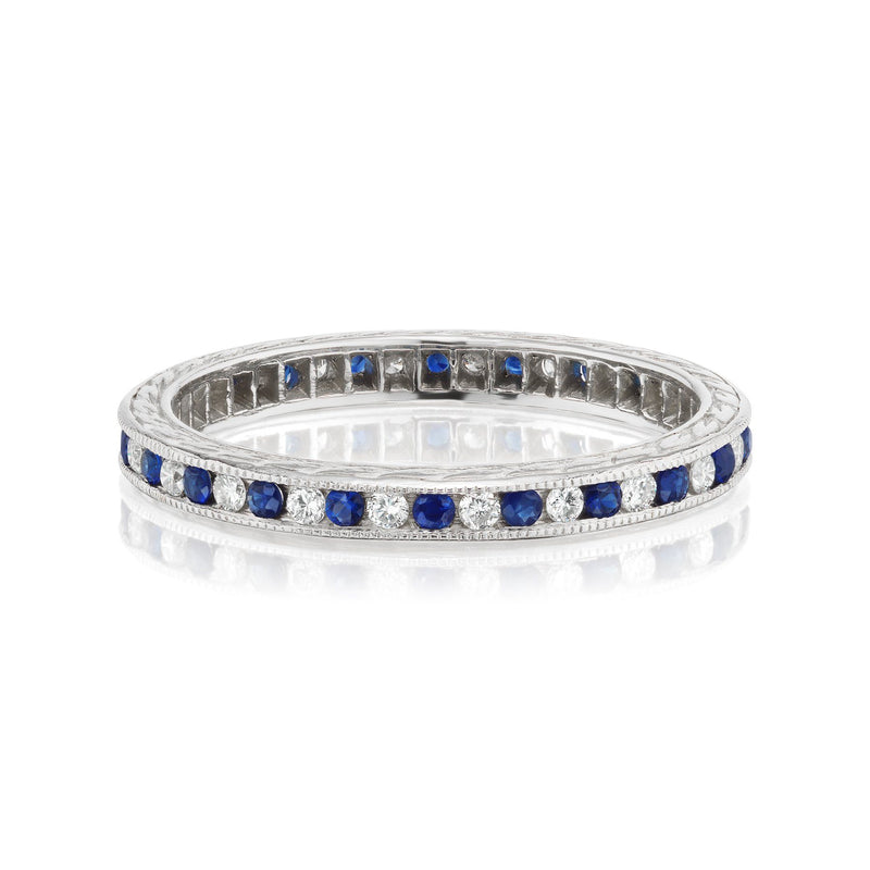 Alternating Sapphire and Diamond Band in White Gold