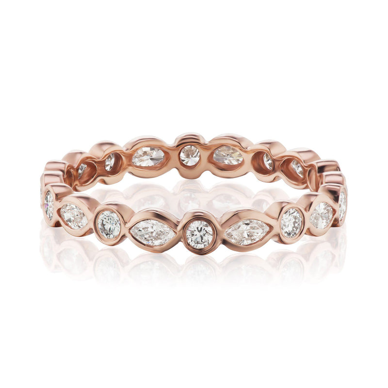 marquise and round diamond band rose gold 