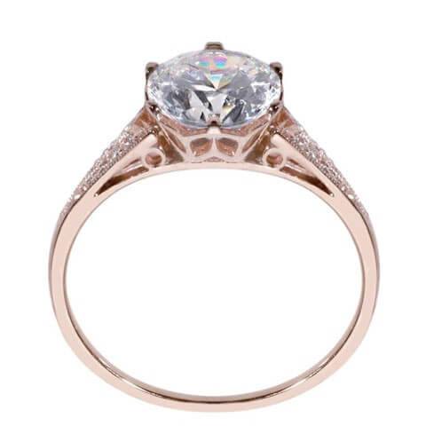 Rose gold vintage engagement ring side view with detail 