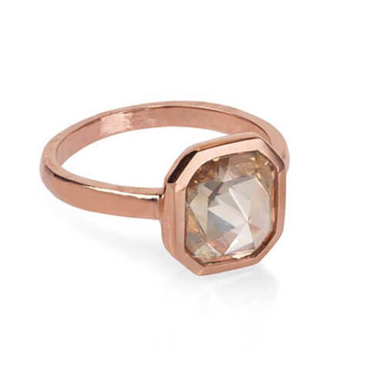 Unique rose cut diamond engagement ring set in rose gold 