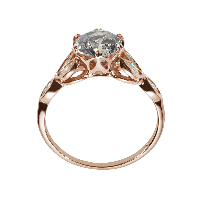 Rose Gold engagement ring with marquise diamonds  side view