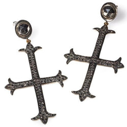 Edgy black diamond cross earrings